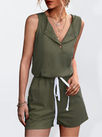 Solid Color Sleeveless Button-up Women's Romper - D'Sare 