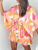 Dolman Half Sleeve V-neck Floral Print Women's Dress - D'Sare 