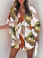 Dolman Half Sleeve V-neck Floral Print Women's Dress - D'Sare 