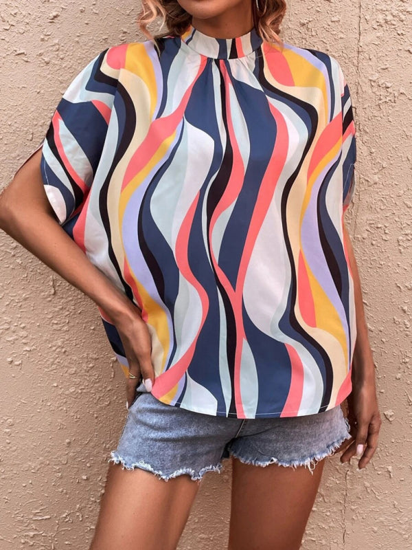Casual Fashion Printed Slit Dolman Sleeve Top Women