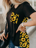 Sunflower Media Leopard Print V-neck Short-sleeve Women's T-shirt - D'Sare 