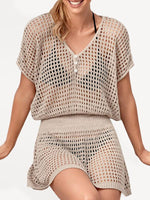 Solid Color Open Knit Cover Up Women's Dress - D'Sare 
