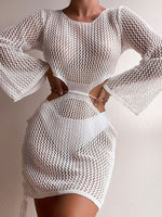 Women's knitted sexy see-through low-waist dress cover-up bikini