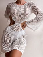 Women's knitted sexy see-through low-waist dress cover-up bikini