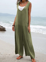 Solid color patch pocket fashion jumpsuit V-neck overalls wide-leg trousers - D'Sare 