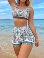 Women's Printed Two-piece Bikini Crop Top With High-waist Bottoms Swimming Set - D'Sare 