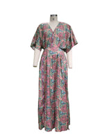 Women's V Neck Short Sleeve Loose Bohemian Print Midi Dress