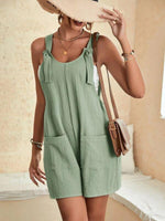 Women's Solid Color Patch Pocket Lace Up Casual Overalls - D'Sare 
