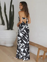 Women's Sexy Back Hollow Irregular Geometric Print Dress - D'Sare