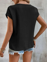 Women's summer new casual solid color stitching lace hollow short-sleeved top