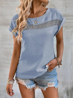Women's summer new casual solid color stitching lace hollow short-sleeved top