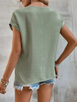Women's Solid Color Lace Trim Short Sleeve Top - D'Sare 