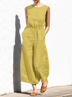 Solid color high waist sleeveless trousers women's fashion casual loose-fitting temperament jumpsuit