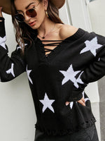 Autumn and winter casual five-star jacquard fashion drawstring pullover sweater - D'Sare 