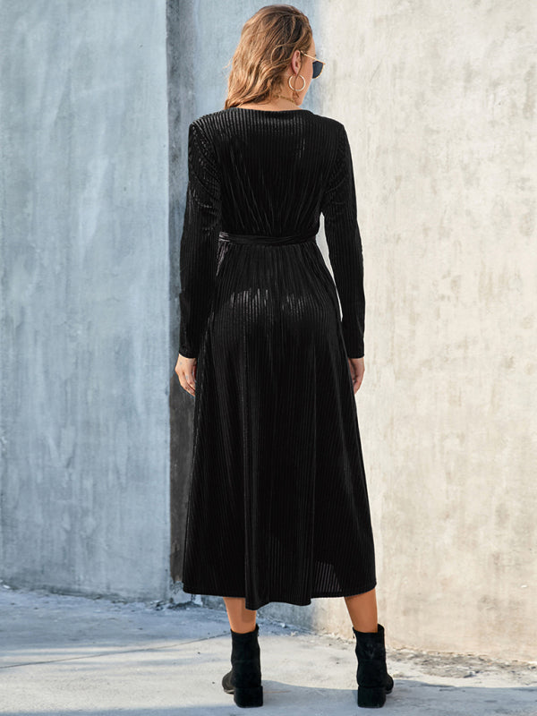 Long Sleve Velvet Mid-length Dress