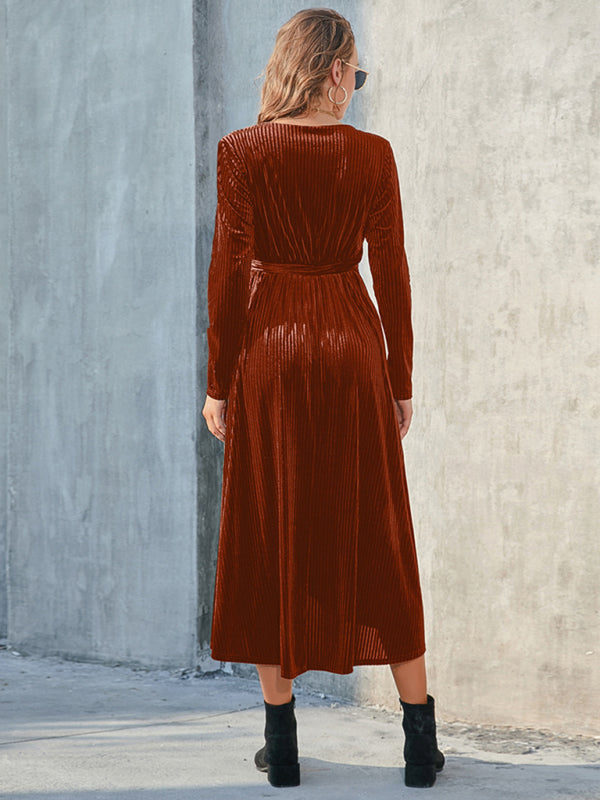 Long Sleve Velvet Mid-length Dress