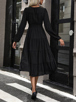 Women's new temperament V-neck black long-sleeved dress