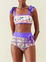 Women's new hip-hugging colorblock printed beach sun protection three-piece swimsuit