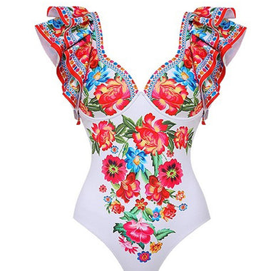Floral Fantasy One-Piece Swimsuit with Detachable Skirt(single piece)