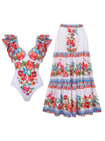 Floral Fantasy One-Piece Swimsuit with Detachable Skirt(single piece)