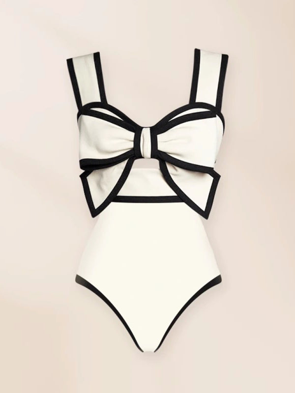 Polka Dot Elegance Bow-Tie One-Piece Swimsuit with Skirt