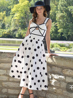 Polka Dot Elegance Bow-Tie One-Piece Swimsuit with Skirt